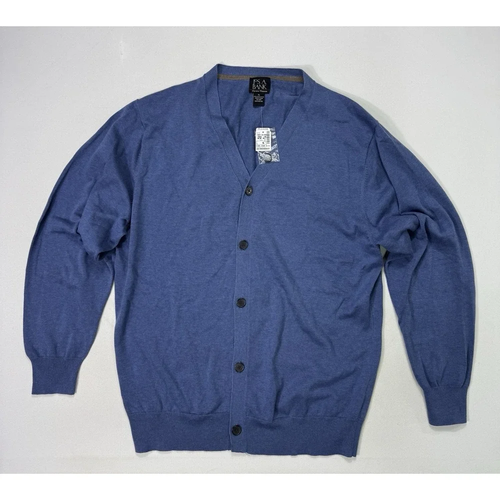 Jos A Bank Signature XL Blue Pima Cotton Cardigan Sweater NWT V-Neck Classic XL